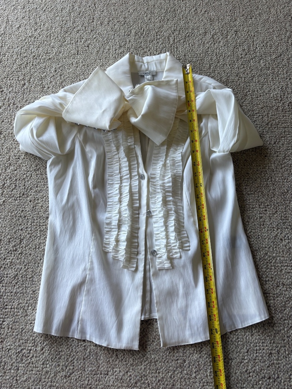 Cache Vintage Ruffle Tuxedo Blouse White Office Siren French Cuffs 12 Corporate - Picture 10 of 12